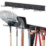 Garden Tool Rack Garage Tool Organizer Wall Mount Garden Tool Holder Yard Tool Hangers Organizer Heavy-Duty Hook Wall Storage Rack Holds Garden Tools, Shovels, Rakes, Hoses, Ropes