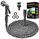 Garden Hose Pipe Expandable Garden Hose with 3/4", 1/2" Fittings, Anti-Leakage - Flexible Expanding Hose with 8 Function Spray Nozzle by HOMOZE (100FT, Black)