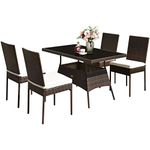 Tangkula 5 Piece Patio Wicker Dining Set, Outdoor Rattan Table and Chairs with w/Tempered Glass Table Top & Padded Cushions, Wicker Patio Conversation Furniture Set for Balcony Patio Garden Poolside