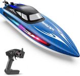 WeFone RC Boats for Kids 8-12 & Adults, Remote Control Boat for Pools & Lakes, WF17 15+ MPH Fast RC Speed Boat with LED Lights, Summer Toys & Gifts for Boys & Girls, 2 Batteries for 30-40 Mins, Blue