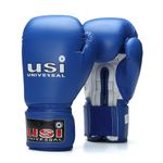 USI Universal Lite Contest Pu Boxing Gloves for Men & Women with Moulded Foam Padding, Sweat Wicking Lining, Elasticated Hook & Loop Wrap Around Closure System (Blue, 10oz)