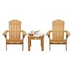 VINGLI Folding Wooden Adirondack Chair Set of 2 and Table Set, Fire Pit Seating Ergonomic Design, Folding Outdoor Patio Lounger Armchair Lawn Chairs Furniture w/Natural Finish, for Beach, Balcony