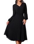 GRACE KARIN Women's Elegant Chiffon Midi Pleated Dress Long Sleeves V Neck A Line Black Formal Work Dresses XL