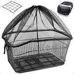 Mkuero Rear Bike Basket, Expandable Space Rear Bicycle Basket with Bike Basket Liner and Cargo Net, Waterproof Metal Bike Basket for Most Rear Mounted Bike Racks, Black