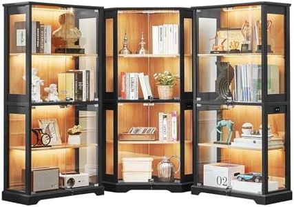 LELELINKY Farmhouse Corner Display Cabinet Set of 3 with Glass Doors, Corner Curio Cabinet with 3-Color LED Motion-Sensor Light, Black