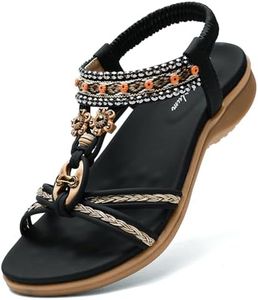 Littleplum Sandals for Women Arch Support Womens Sandals Summer Beach Comfort Walking Shoes Bohemian Flip Flops Black Size 10.5