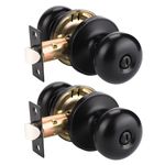 GOBEKOR 2 Pack Black Door Knob Lock Keyless, Privacy Doorknob with Lock (Thumb Turn, No Key),Bedroom Door Knob Interior Door Use, Classic Round Ball Door Lock, Reversible for Left Right Sided Doors