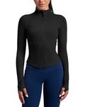 QUEENIEKE ButterNatural Running Jackets for Women - Zip Up Athletic Workout Jackets Slim Fit Track Jacket with Mesh Panel (Black, Small)