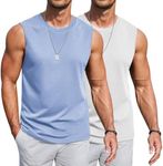 COOFANDY Men's Cotton Tank Top 2 Pack Muscle Cut Off T Shirts Plain Sleeveless Workout Shirts Classic Tanks Blue L