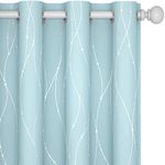 Deconovo Light Blue Blackout Curtain Panels for Nursery, 84 Inch Length, 2 Panels Set - Heat Blocking Curtains with Wave Line Dots Pattern (52 x 84 Inch, Sky Blue, 2 Panels)