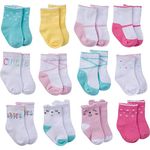 Onesies Brand Baby 12-Pair Bootie Girl-Hosiery, Cat Crew Socks, 6-12 Months