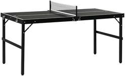 Soozier Mini Folding Table Tennis Table with Aluminium Frame, Portable Outdoor Ping Pong Table with Net for Indoor Outdoor Garden Camping, Black