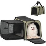 Petsfit Pet Carrier Airline Approved,Expandable Cat Carrier with Locking Zipper and Shoulder Strap, Storage Pockets for Houses Cats, Kittens Puppies or Small Dog up to 20 Pounds,Green L