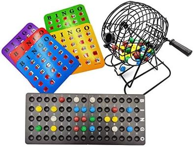 Yuanhe Deluxe Bingo Game Set-6 Inch Metal Cage with Calling Board, 5 Shutter Slide Cards, 75 Colored Balls, for Large Group Games