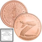 Don't Tread On Me Rattlesnake - 1 oz .999 Pure Copper Round Challenge Coin in Protective Capsule