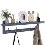 SMIBUY Coat Hooks with Shelf Wall-Mounted, 74 cm Entryway Coat Rack for Wall, Bamboo Hanging Shelf with 5 Double Metal Hooks for Bathroom, Bedroom, Kitchen, Living Room, Mudroom (Grey)