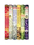 Set of 6 Hexa (Tubes) Most Popular HEM Premium Incense sticks (Agarbatti). Dragon Blood Red, Precious Jasmine, White Sage, Palo Santo, Patchouli, and Precious Lavender. 20 Sticks each Hexa (Tube), 6 Tubes each Box. Total of 120 Sticks.