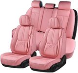 BWTJF Pink Car Seat Covers, Universal Seat Covers for Cars Full Set, Waterproof Leatherette Auto Seat Protectors Car Seat Cushions, Front and Rear Seat Protectors Fit for Most Sedans SUV Pick-up Truck