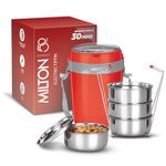 MILTON Futron Portable Electric Lunch Box I 4x360 ml Stainless Steel Containers I Auto Shut Off I Cool Touch Shock Proof Body I Perfect Hot Food Ideal for Office, Hostel, Travel I Red