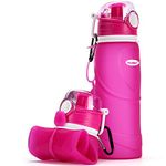 Kemier Collapsible Silicone Water Bottles-750ML,Medical Grade,BPA Free.Can Roll Up,26oz,Leak Proof Foldable Sports & Outdoor Water Bottles (pink)