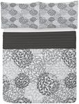 Lunarable Floral Microfiber Bedspread Set, Mixed Florets Pattern Abstract Buds Flourishing Blooms Design, Soft Bedding Set with Pillow Shams & Comforter, King Size, Charcoal Grey White