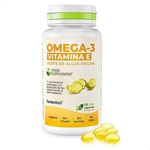Nortembio Omega 3 Vegano y Vitamina E - Aceite de Algas - 200 mg por Dosis - 110 Cápsulas Vegetales - DHA de Alta Potencia - Bienestar Cardiovascular y Refuerzo del Sistema Inmune.