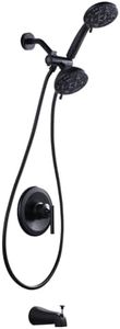 WOWOW Matte Black Shower Faucet Set with Tub Spout and 7- Mode 2-in-1 Dual Handheld Shower Head, Shower Trim Kit Single Handle Shower Combo Set Wall Mounted (Valve Included)