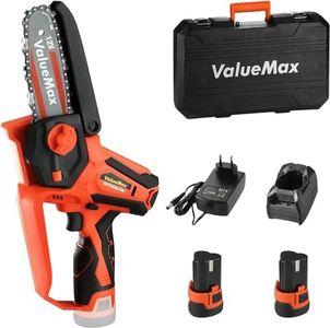 ValueMax Mini Akku Kettensäge 12V, 11CM/4 Zoll kleine Kettensäge mit 2 x 2,0 Ah Akku und Ladegerät inkl. Sicherheitsschloss Einhand Kettensäge Akku Handkettensäge für Bäume, Astwälder
