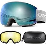Odoland OTG Ski Goggles Set with Detachable Lens, Interchangeable Lens, Anti-Fog 400 UV Protection Snow Goggles for Men and Women, Helmet Compatible HL