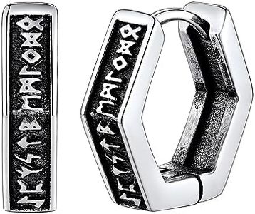 FaithHeart Norse Viking Runes Hoop Earrings for Men Hypoallergenic Stainless Steel Punk Huggie Hoop Earring Sturdy Norse Mythology Jewelry Gifts with Delicate Packaging, Stainless Steel, No Gemstone