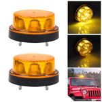 2Pcs LED Round Strobe Warning Light 12-24V Amber Beacon Emergency Light Flashing Rotating Safety Indicator Hazard Warning Light Side Marker Indicator for Truck Trailer Suv Van Bus Boat Lorry