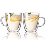 CNGLASS Double Wall Espresso Glass Mugs 160ml/5.4oz, Clear Coffee Mugs Set of 2, Insulated Glass Mug with Handle,Cappuccino,Latte,Tea Cups