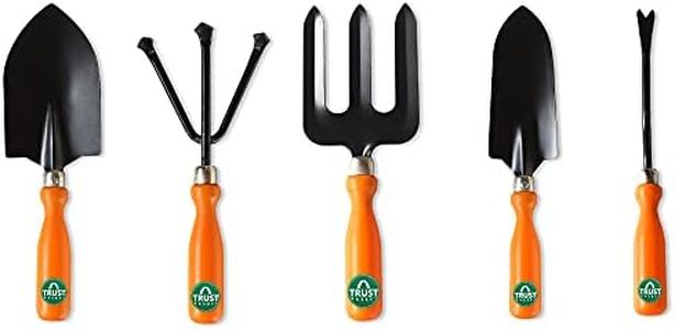 TrustBasket Gardening Hand Tools Set - 5 Pcs (Cultivator, Big and Small Trowel, Weeder, Fork) | Gardening Tools for Home Garden | Durable Plant Tool Kit | Farming Tools