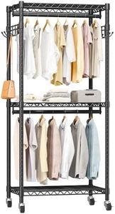 H12 Mini Rolling Clothes Rack with Adjustable Metal Wire Shelving, Heavy Duty Clothing Rack for Hanging Clothes, Portable Closet with Wheels Side Hooks, Freestanding Closet Wardrobe, Black