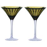 ARTLAND Midnight Peacock Martini Glasses - Gold & Black - Set of 2-250ml Capacity Per Glass - Ideal Cocktail Accessories, Tall Glasses for Margarita and Other Cocktails