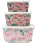 Forest & Twelfth Bamboo Food Storage Containers – Reusable, Eco Friendly, Organic Bamboo Meal Bins with Airtight Lids – Durable Kitchenware, Sustainable Lunch Boxes, Set of 3 (Flamingo)