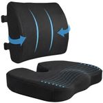 ELIXIR HIVE 2-Piece Lumbar & Seat Cushion Set – Orthopaedic Coccyx Memory Foam for Sciatica & Tailbone Pain Relief – Ergonomic Office Chair, Gaming & Car Seat Pillow with Washable Cover (Black)