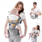 Baby Carrier, Bellababy Multifunction Baby Carrier Hip Seat (Ergonomic M Position) for 3-36 Month Baby, 6-in-1 Ways to Carry, All Seasons, Adjustable Size, Perfect for Shopping Travelling, Grey