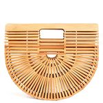 Women Natural Bamboo Beach Bag Summer Handle Bag, Handmade Woven Purses Ladies Tote Bag for Beach