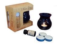 Pure Source India Ceramic Aroma Gift Set with 10 Ml Lavender Aroma Oil and 4 Tea Candles (Blue)