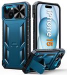 FNTCASE for iPhone 15 Case: Rugged Military Grade Full Protection Shockproof Protective Case with Kickstand | TPU Matte Textured Heavy Duty Hard Bumper Phone Cover for iPhone 15 6.1" Blue