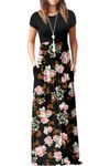 GRECERELLE Womens Maxi Dress Summer Casual Long Dresses for Ladies with Pockets (FP Rose Black, L)