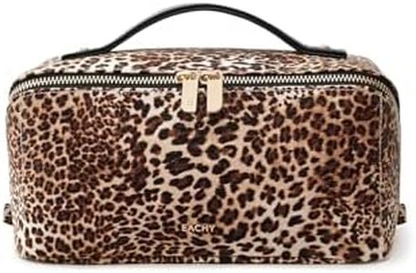 EACHY Travel Makeup Bag for Women, Large Leopard Print Cosmetic Bag with Upgraded Sturdy Zippers, Waterproof Leather Toiletry Organizer Pouch for Skincare Accessories