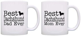 Dog Lover Gift Best Dachshund Mom Dad Ever Doxen Doxie Bundle 2 Pack Gift Coffee Mugs Tea Cups White