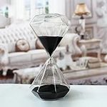 Creative Romantic Colorful Fashion Diamond Shape Glass Hourglass Sandglass Timer Home Desk Decor Kithchen Cooking Countdown Use Xmas Birthday Gift(15 Minutes Black)