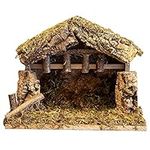 Village Nativity Wooden Stable Creche for Christmas Nativity Set, 10" x 5" x 8", Made in Italy