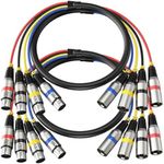 Heams 2 Pack Professional 4 Channel XLR Snake Cables 3FT, Noise Free and Long-Lasting Snake Cable, 4 Colored XLR Male to Female Recording Snake for Live, Recording, Stage, Studios