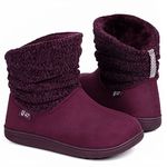 Longbay Women's Warm Chenille Knit Bootie Slippers Memory Foam Comfy Suede Fluffy Faux Fur Memory Foam Winter Boots House Shoes (Small / 11-12, Purple)