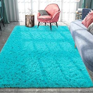 Pacapet Fluffy Area Rugs, Teal Blue Shag Rug for Bedroom, Plush Furry Rugs for Living Room, Fuzzy Carpet for Kid's Room, Nursery, Home Decor, 4 x 6 Feet