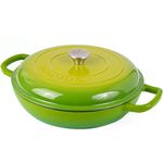 Shallow Cast Iron Casserole with Lid – Non Stick Dutch Oven Pot, Oven Safe up to 500° F – Sturdy Ovenproof Stockpot Cookware – Enamelled Cooking Pot – Green, 3.7-Quart, 30cm – by Nuovva